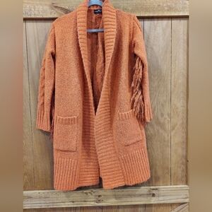 On Twelfth Women's Open Front Cardigan Sweater Burnt Orange With Tassels Size XS